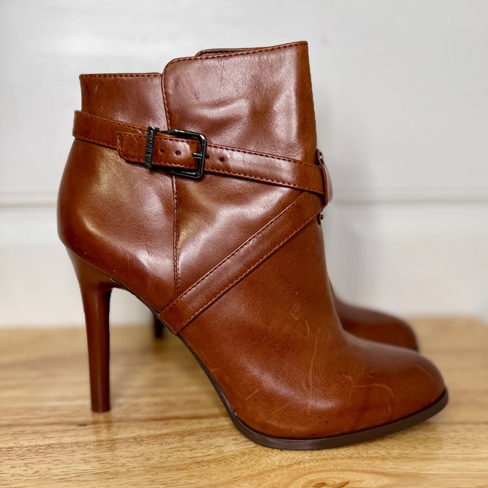 Gianni Bini Chic Brown High Heel Leather Ankle‎ Boots
